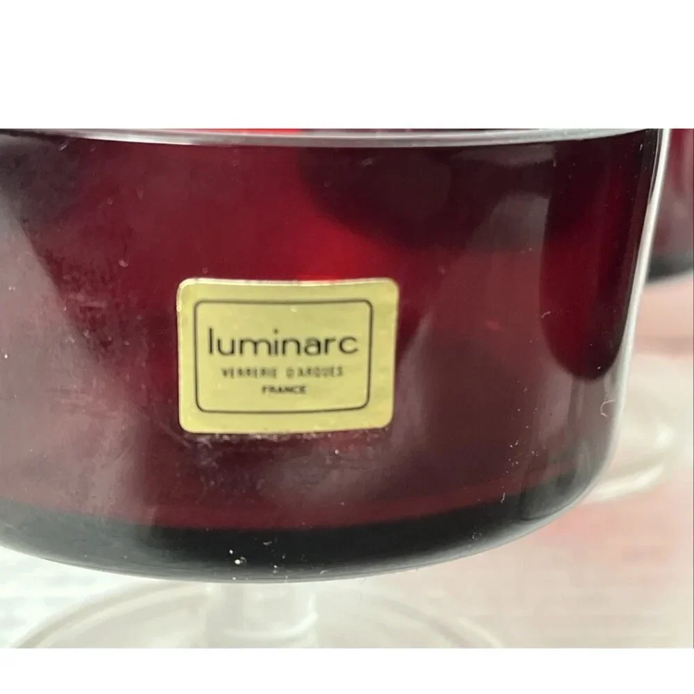 Vintage Luminarc France Ruby Red Glass Dessert Cups Set of 6 Stickered